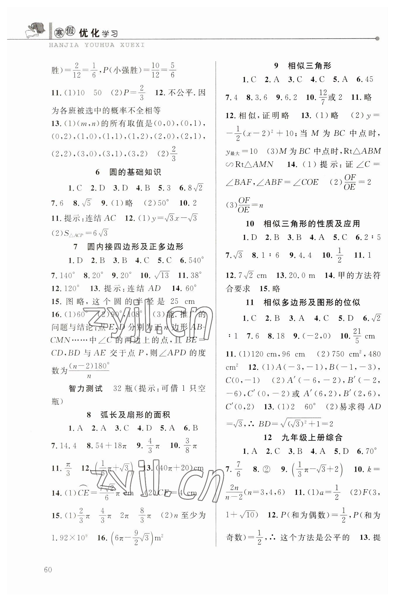 2023年蓝天教育寒假优化学习九年级数学浙教版 第2页