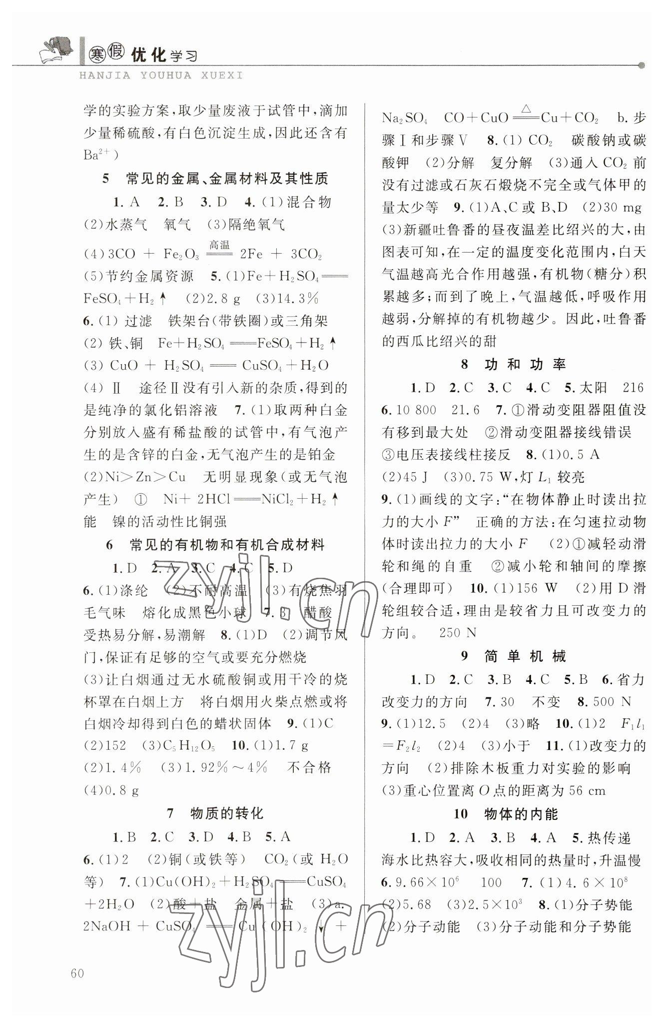 2023年寒假优化学习九年级科学 第2页