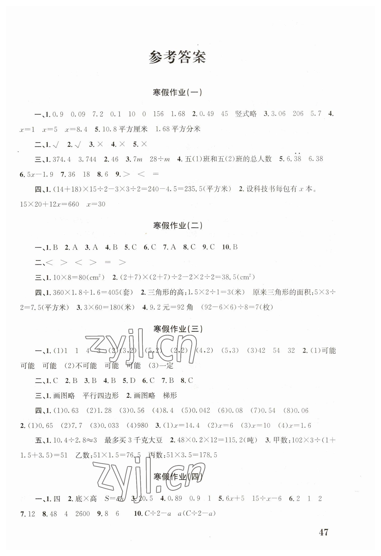 2023年寒假作業(yè)培優(yōu)銜接南京大學(xué)出版社五年級(jí)數(shù)學(xué) 第1頁