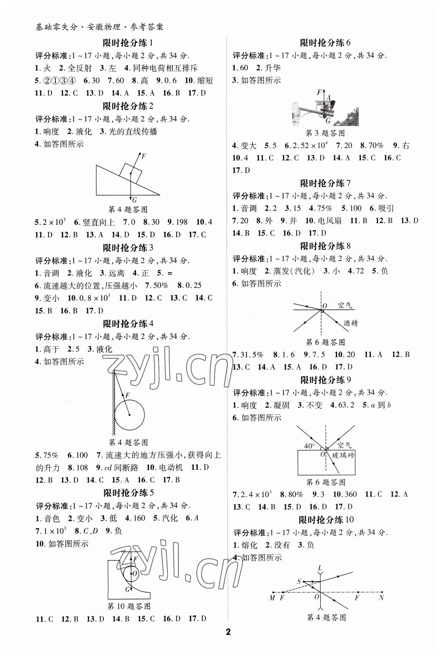 2023年練客書零失分物理人教版安徽專版 參考答案第1頁