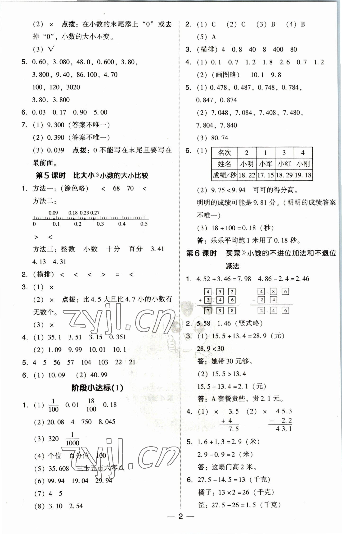 2023年綜合應(yīng)用創(chuàng)新題典中點(diǎn)四年級(jí)數(shù)學(xué)下冊(cè)北師大版 參考答案第2頁(yè)