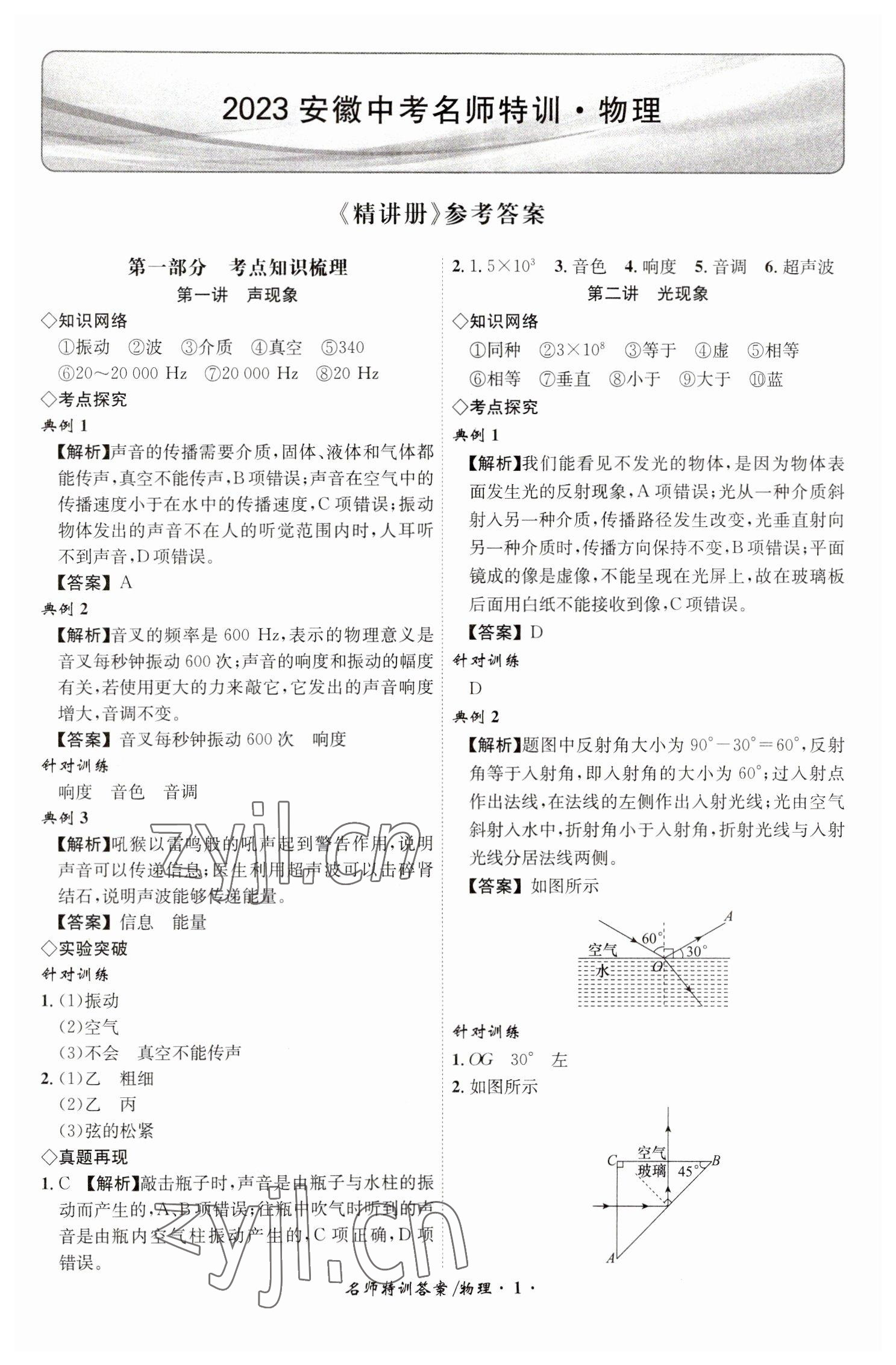 2023年名師特訓物理安徽專版 第1頁