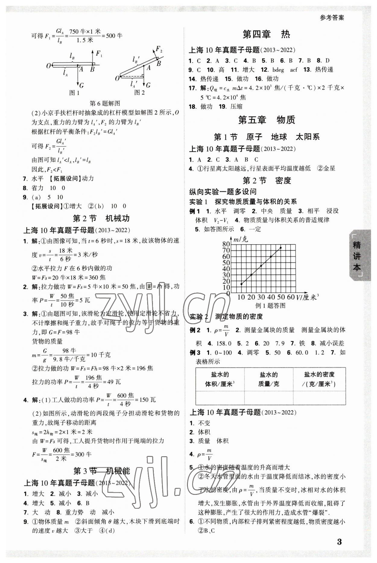 2023年萬(wàn)唯中考試題研究九年級(jí)物理上海專版 參考答案第3頁(yè)