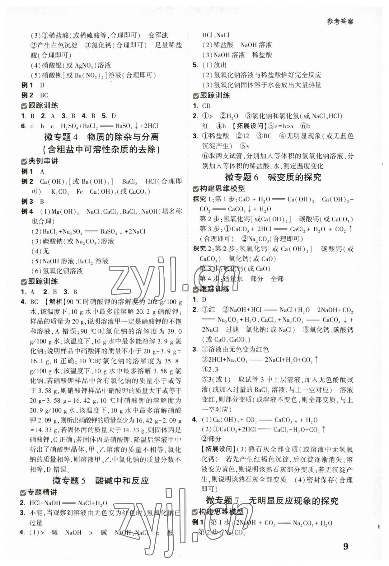 2023年萬唯中考試題研究九年級化學(xué)上海專版 參考答案第8頁