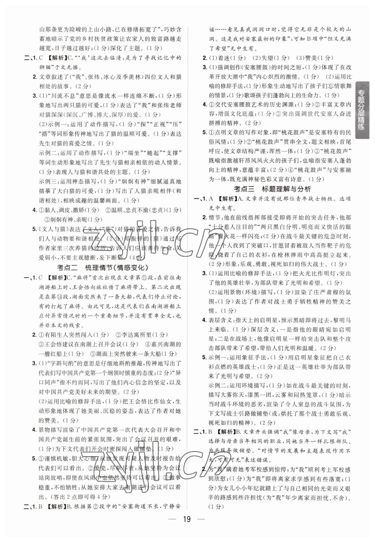 2023年陽光同學(xué)分層新中考語文福建專版 參考答案第19頁