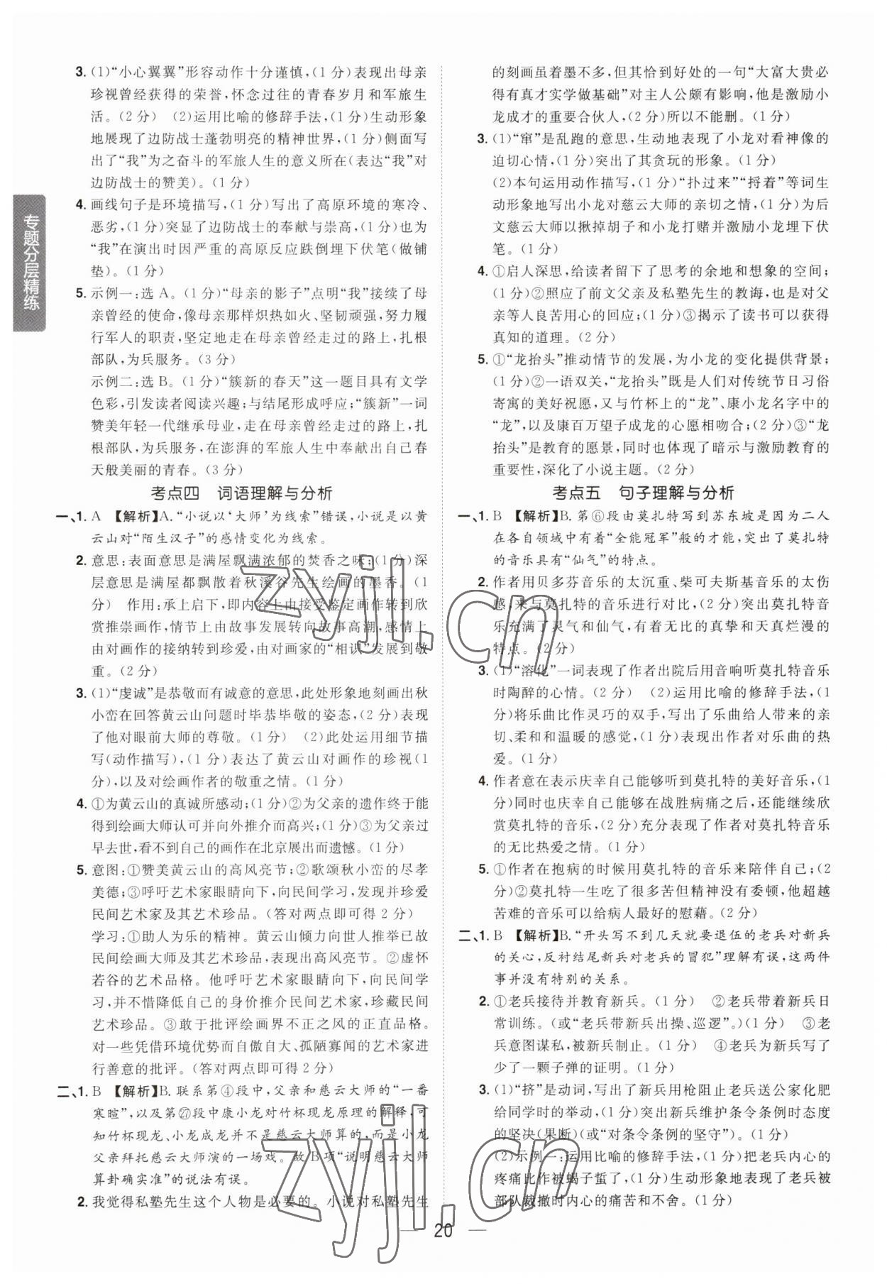 2023年陽光同學(xué)分層新中考語文福建專版 參考答案第20頁