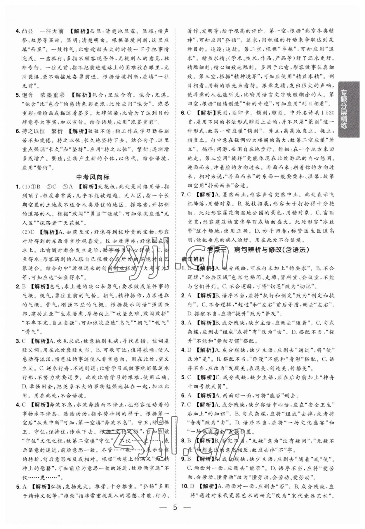 2023年陽光同學(xué)分層新中考語文福建專版 參考答案第5頁