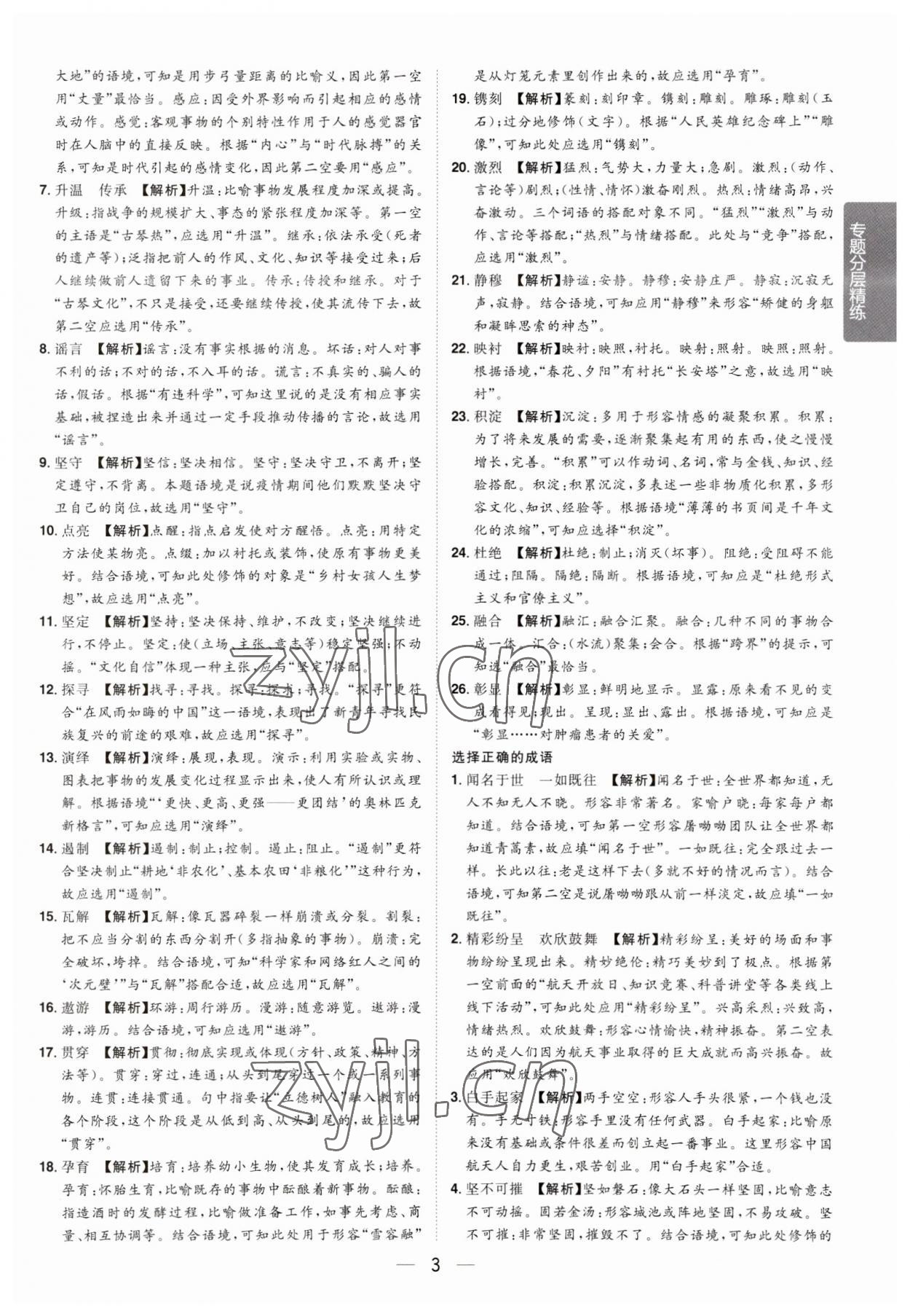 2023年陽光同學分層新中考語文福建專版 參考答案第3頁