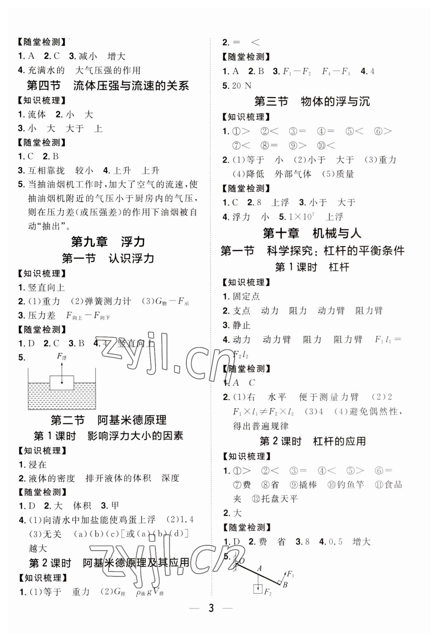 2023年陽光同學(xué)分層設(shè)計(jì)八年級(jí)物理下冊滬科版福建專版 參考答案第2頁