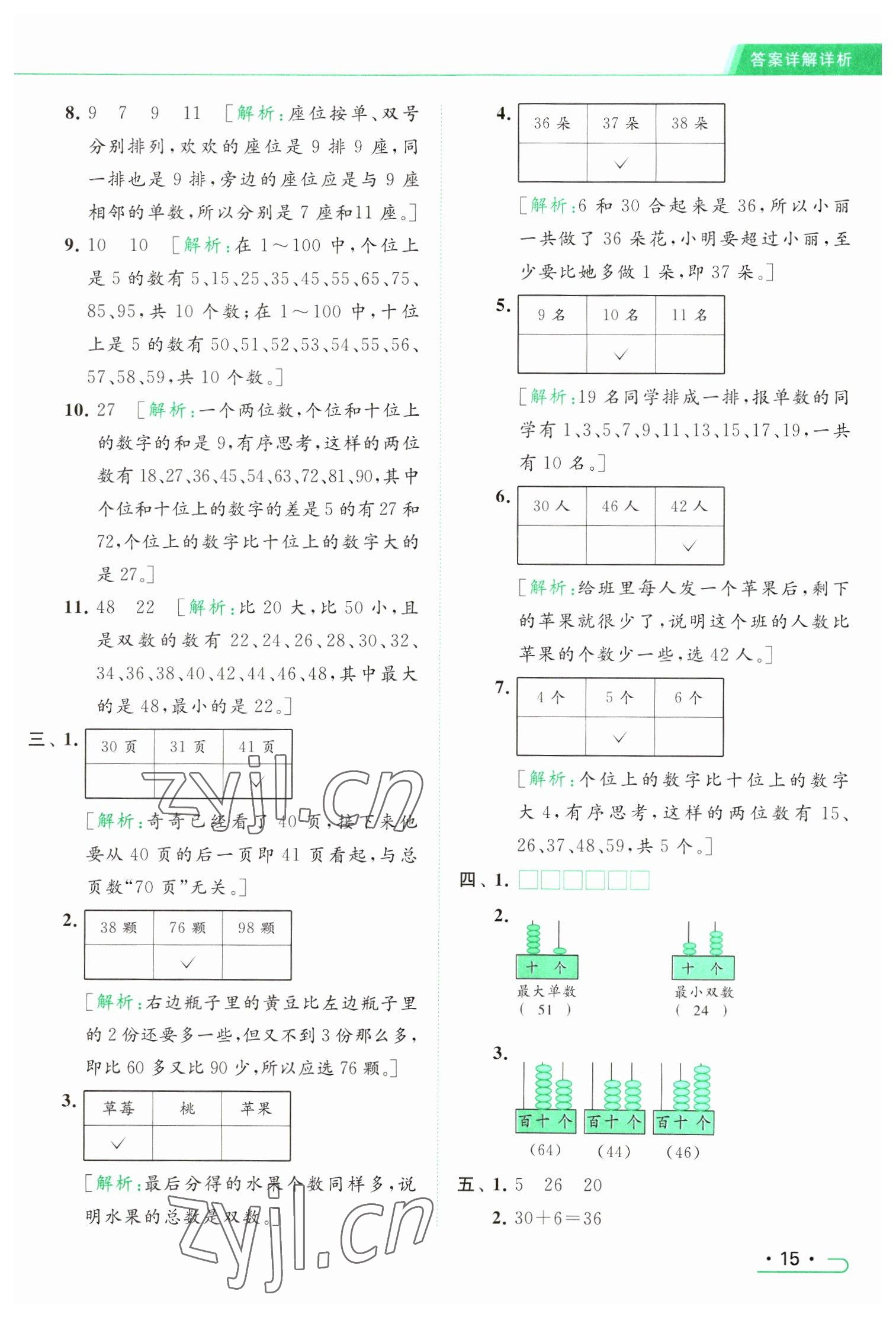 2023年亮點(diǎn)給力提優(yōu)課時(shí)作業(yè)本一年級(jí)數(shù)學(xué)下冊(cè)江蘇版 參考答案第15頁(yè)