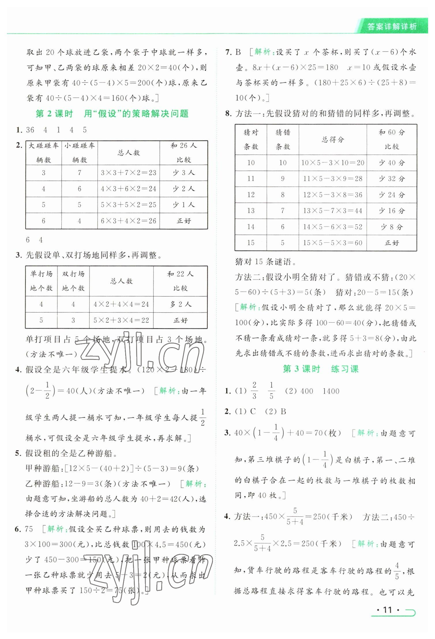 2023年亮点给力提优课时作业本六年级数学下册江苏版 参考答案第11页