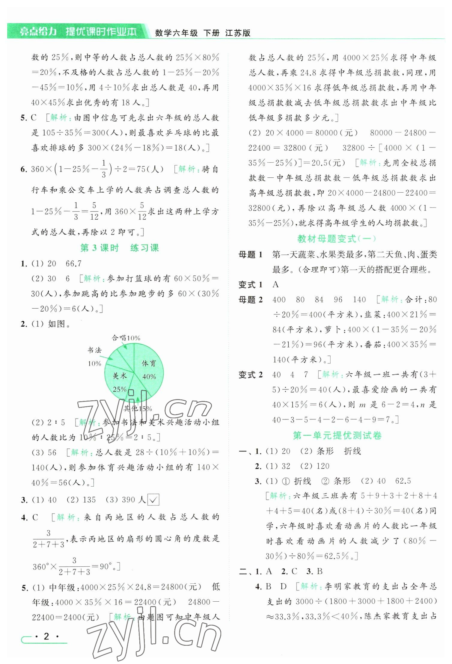 2023年亮點給力提優(yōu)課時作業(yè)本六年級數(shù)學下冊江蘇版 參考答案第2頁