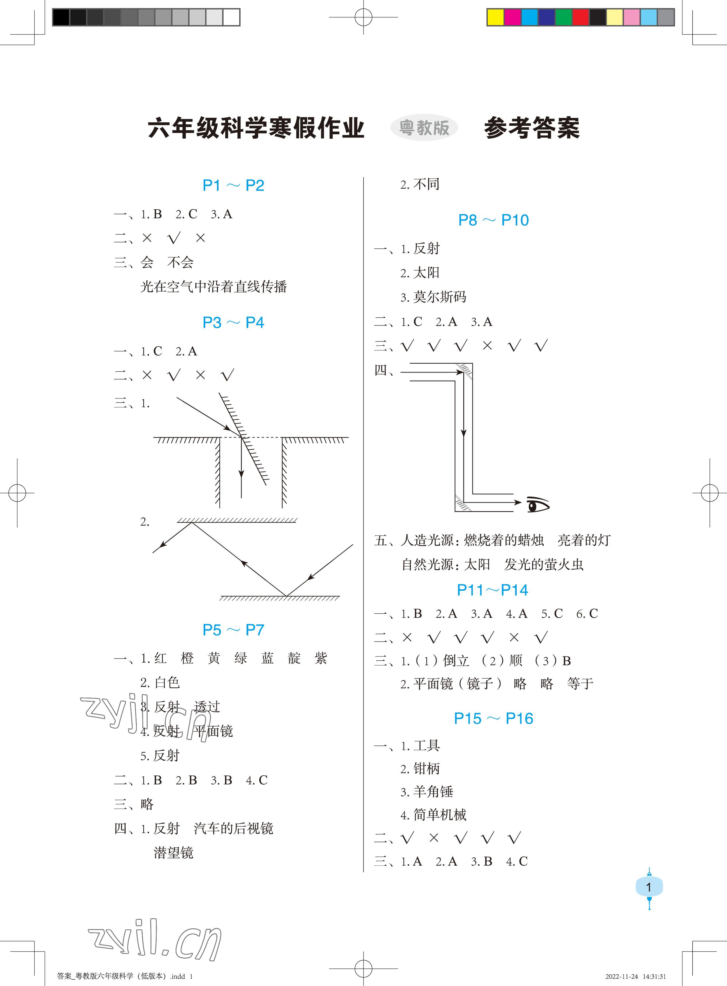 2023年寒假作業(yè)長(zhǎng)江少年兒童出版社六年級(jí)科學(xué)寒假作業(yè)粵教版 參考答案第1頁(yè)