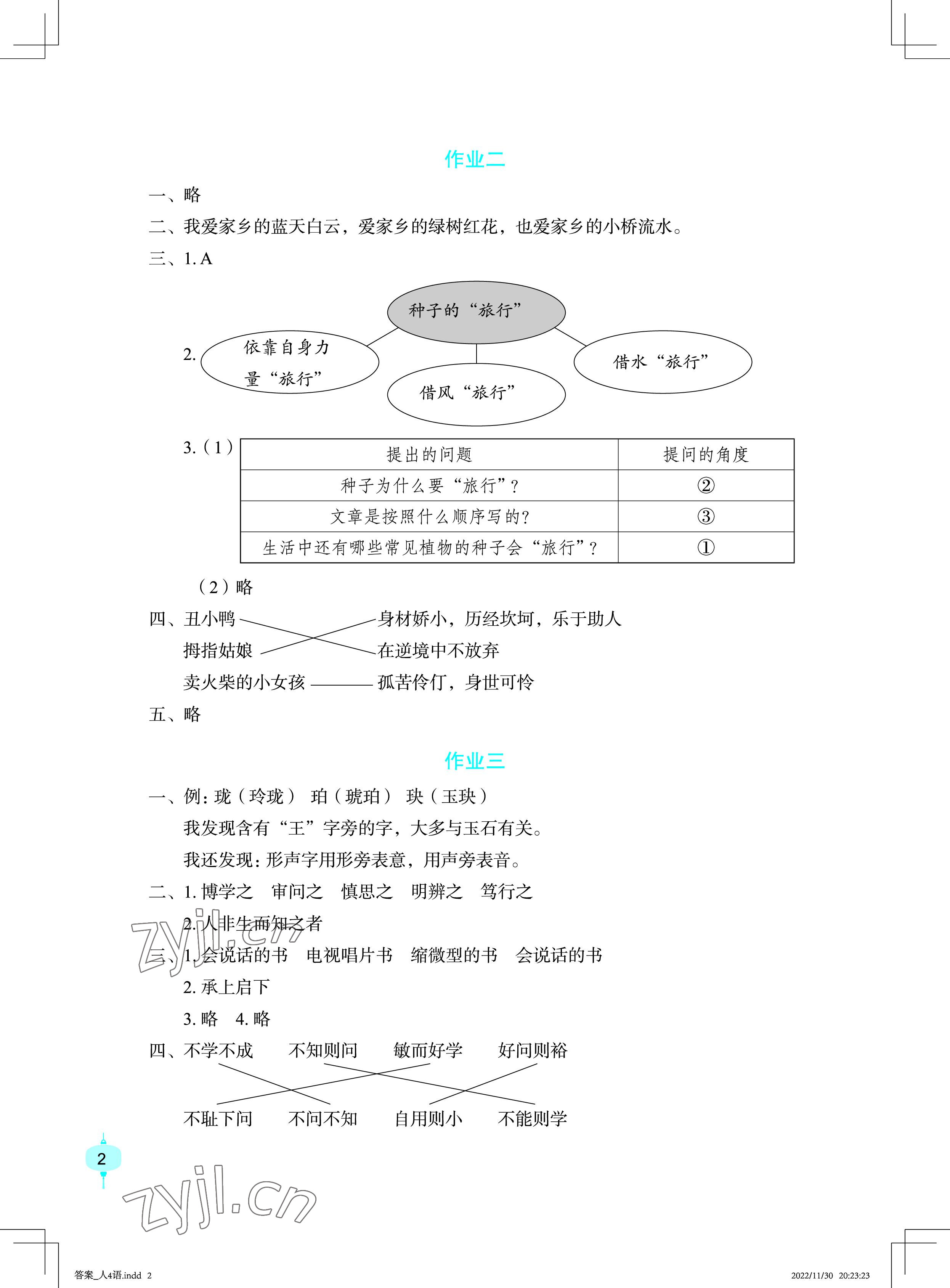 2023年寒假作业语文四年级人教版长江少年儿童出版社 参考答案第2页