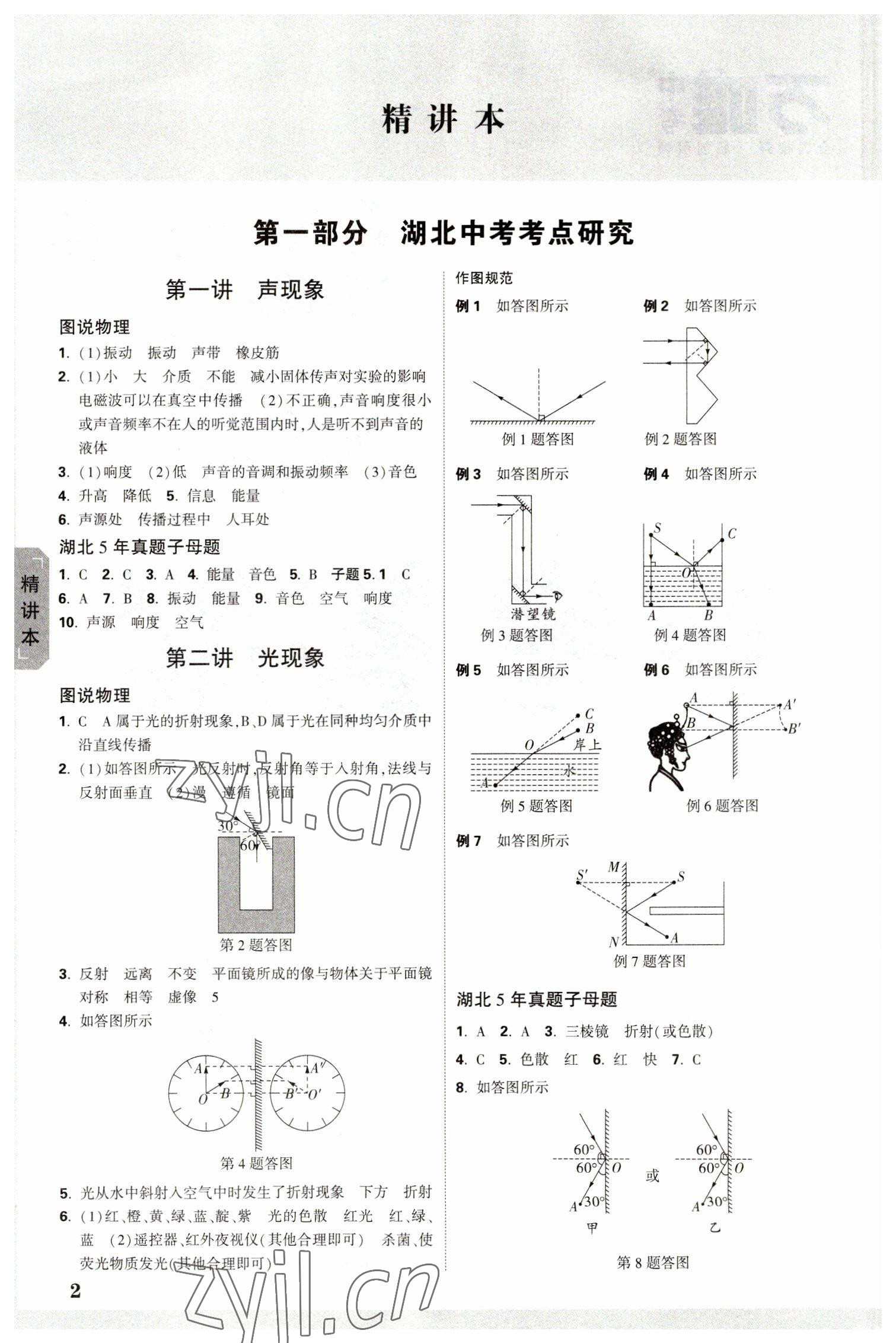 2023年万唯中考试题研究物理中考人教版湖北专版 参考答案第1页