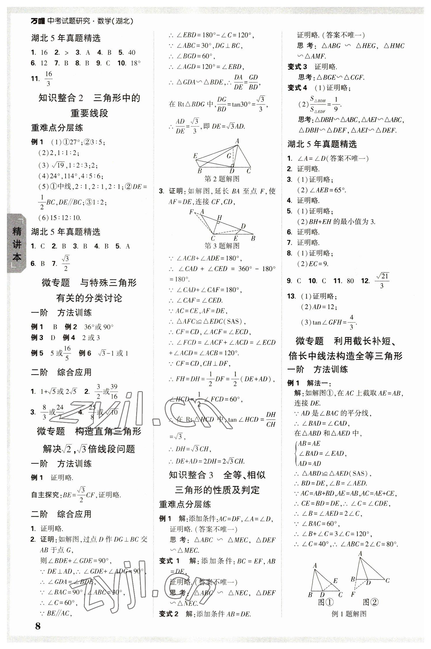 2023年万唯中考试题研究数学人教版湖北专版 参考答案第7页