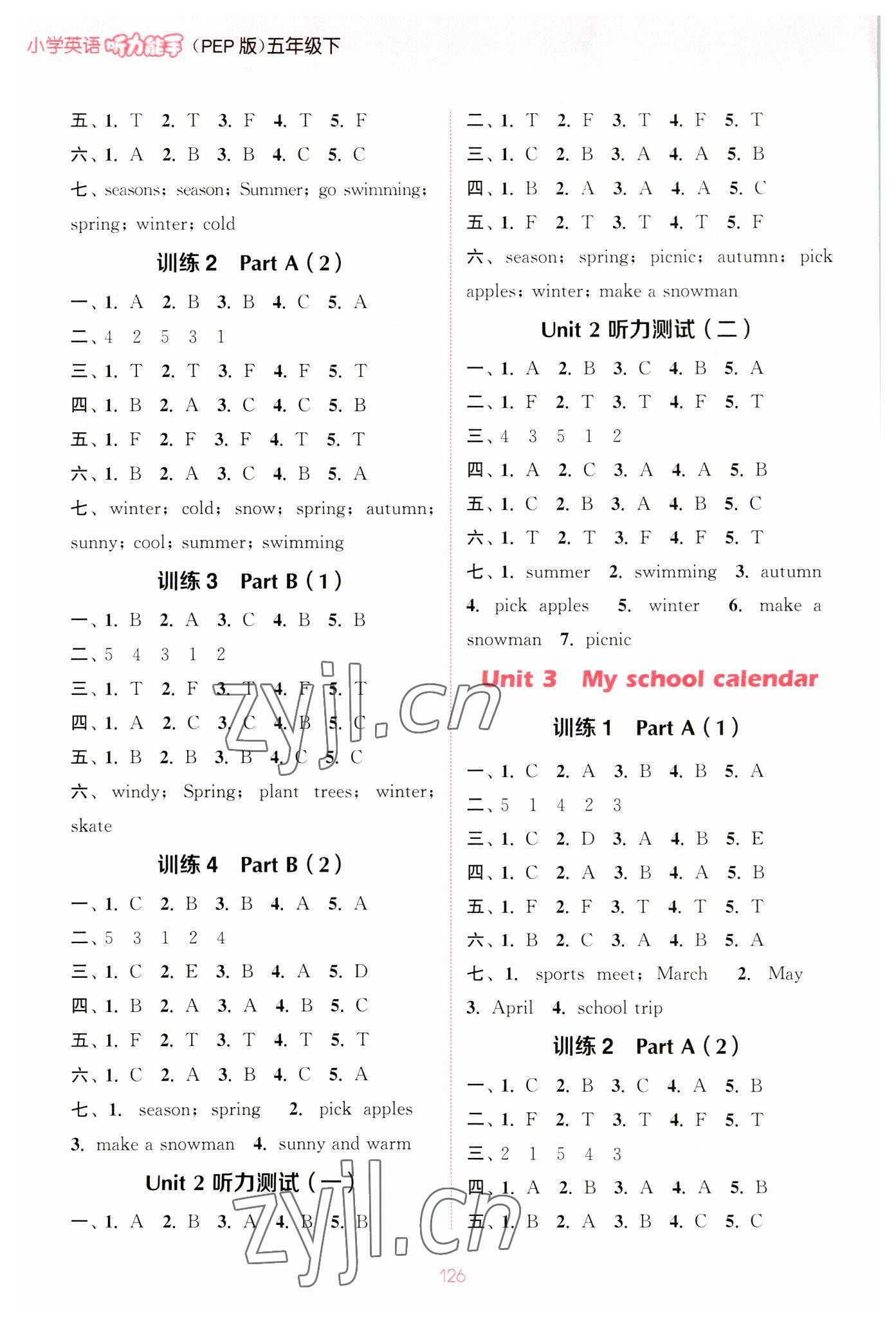 2023年通城學(xué)典小學(xué)英語聽力能手五年級下冊人教版 參考答案第2頁