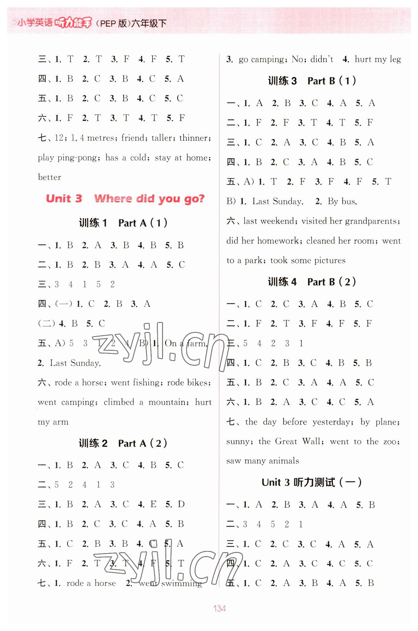 2023年通城學典小學英語聽力能手六年級下冊人教版 參考答案第4頁