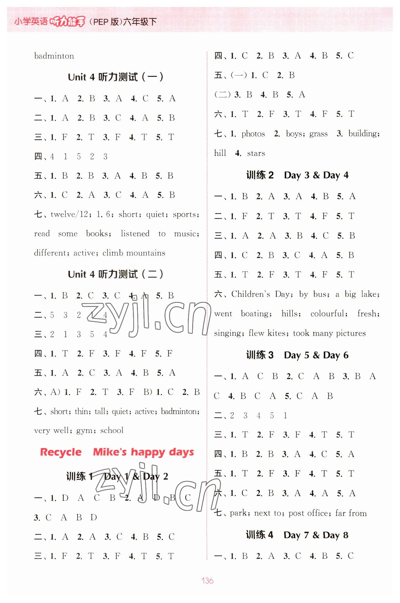 2023年通城學(xué)典小學(xué)英語(yǔ)聽(tīng)力能手六年級(jí)下冊(cè)人教版 參考答案第6頁(yè)