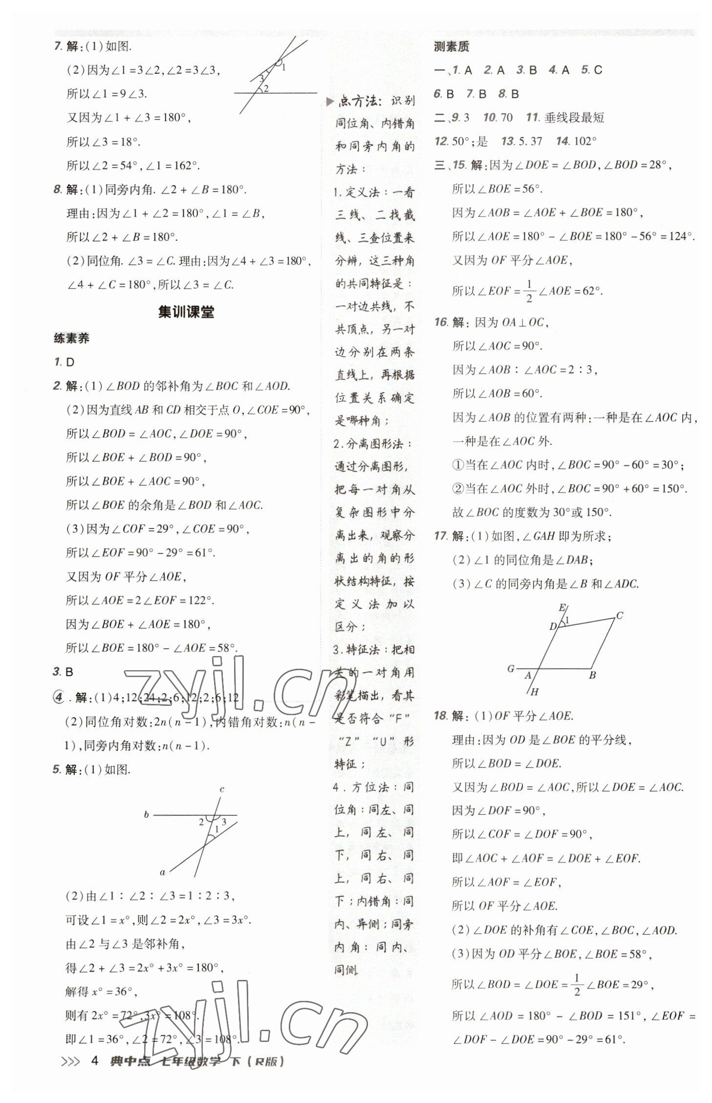 2023年综合应用创新题典中点七年级数学下册人教版 参考答案第3页