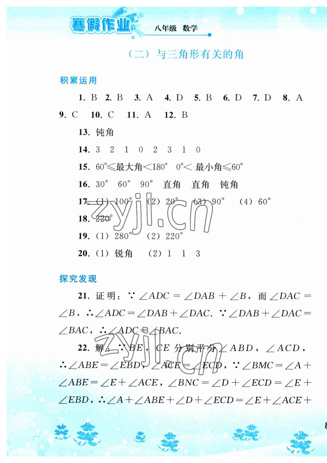 2023年寒假作业八年级数学人教版人民教育出版社 第3页