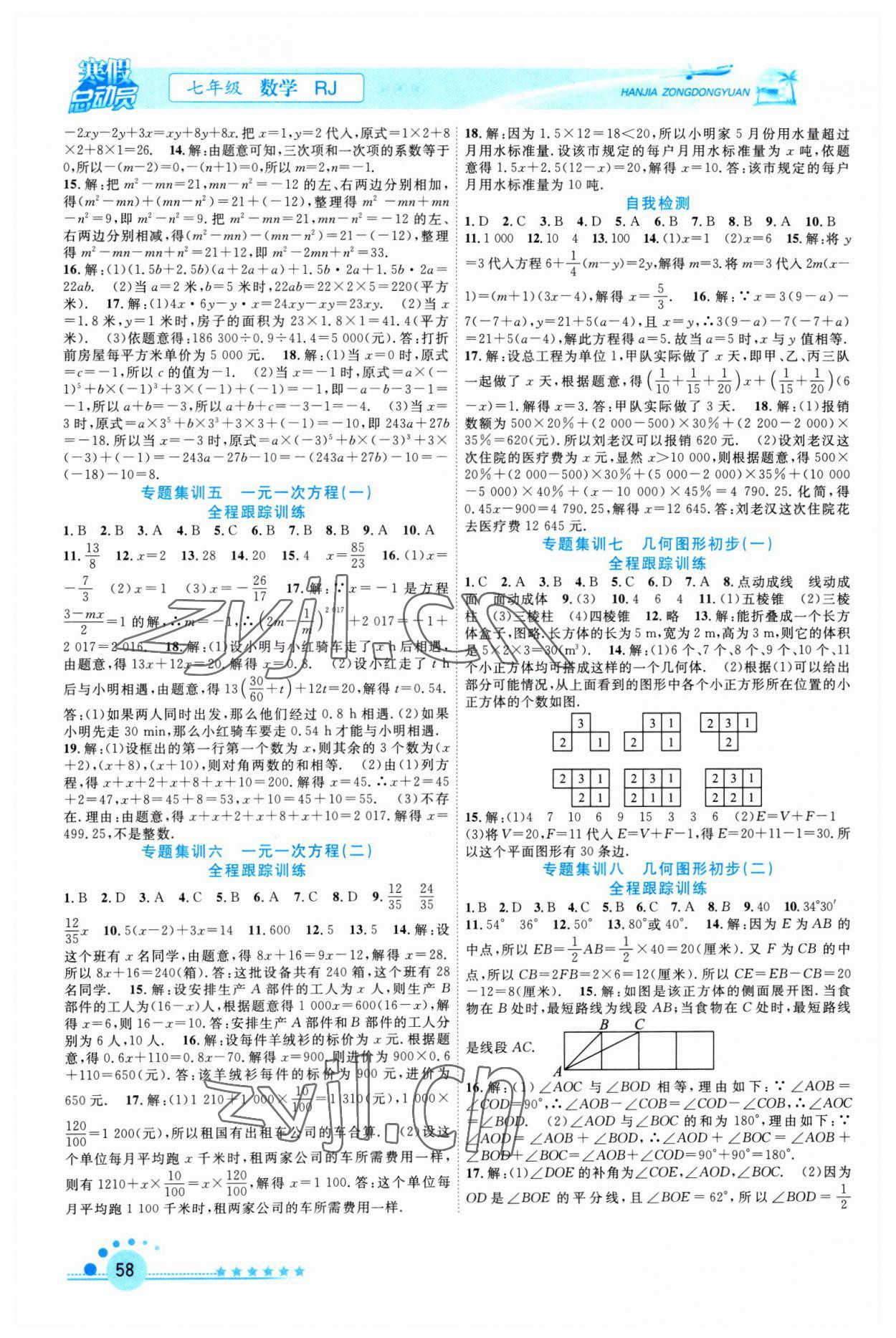 2023年寒假总动员合肥工业大学出版社七年级数学人教版 第2页
