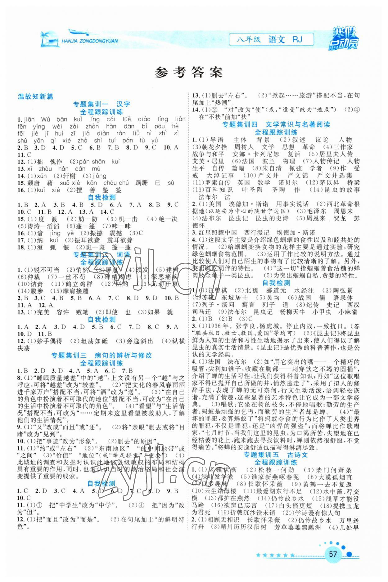 2023年寒假总动员合肥工业大学出版社八年级语文人教版 第1页