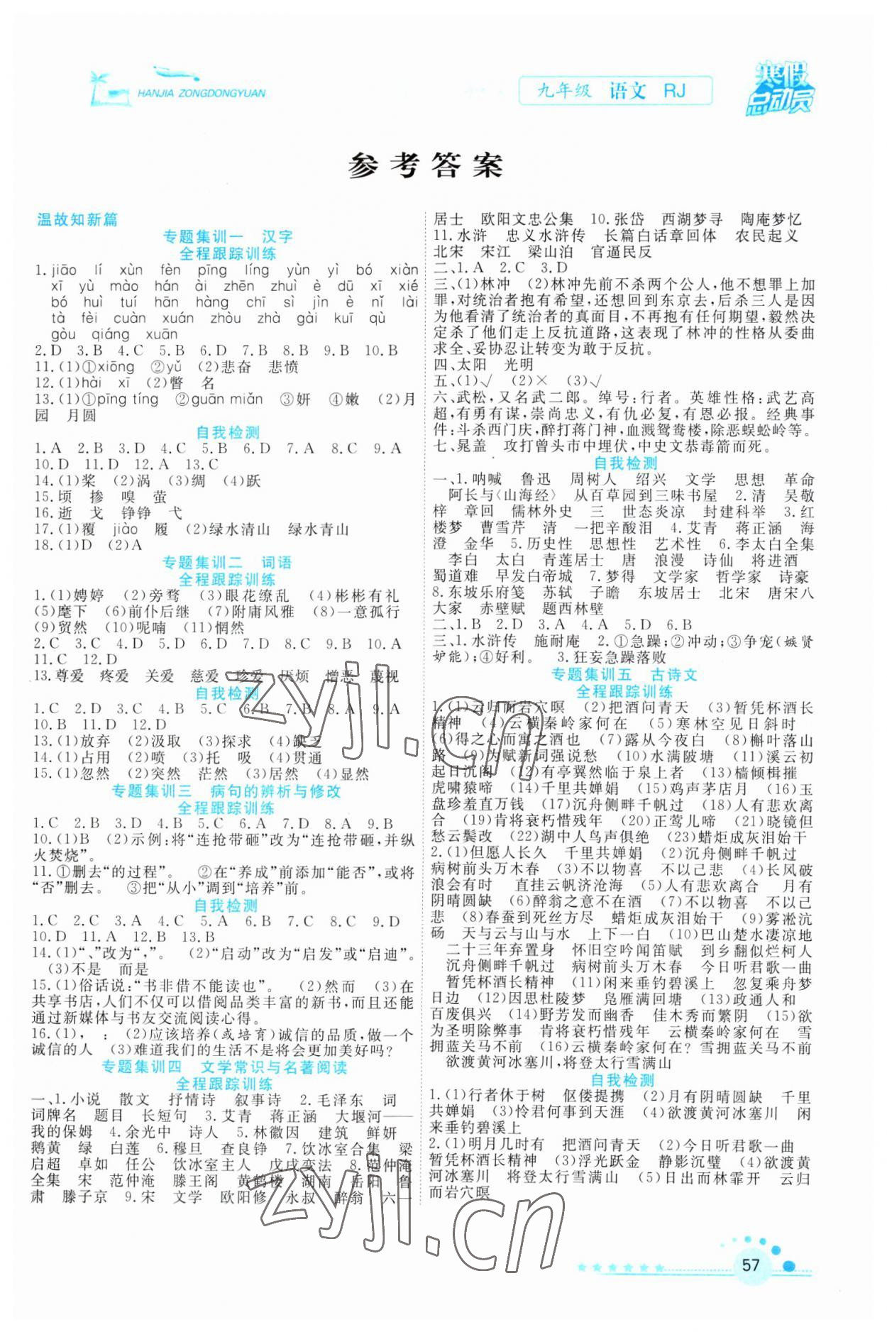 2023年寒假總動員合肥工業(yè)大學(xué)出版社九年級語文人教版 第1頁