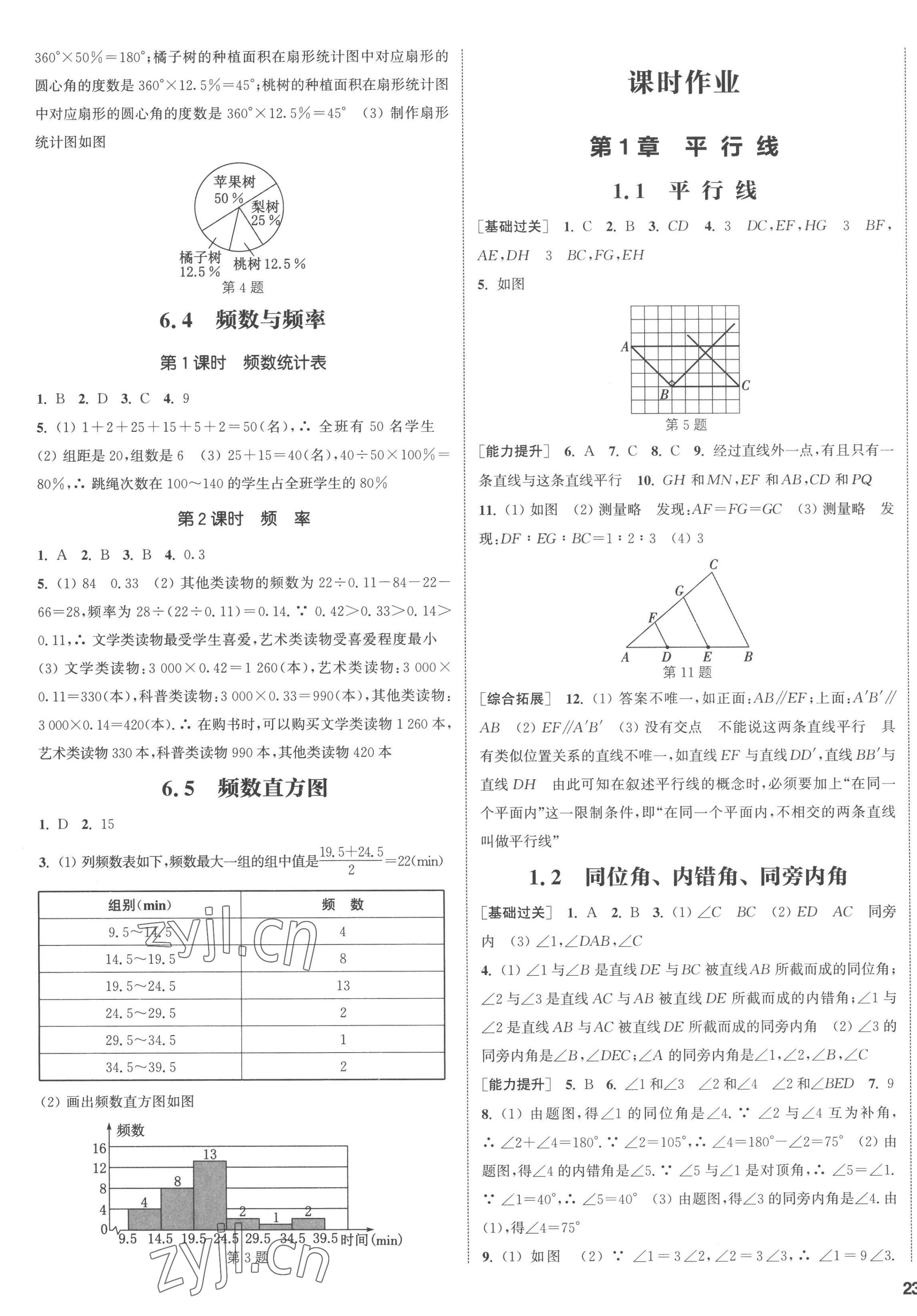 2023年通城学典课时作业本七年级数学下册浙教版 参考答案第8页