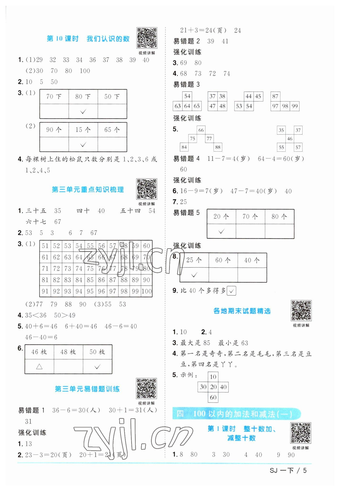 2023年陽光同學(xué)課時優(yōu)化作業(yè)一年級數(shù)學(xué)下冊蘇教版 參考答案第5頁