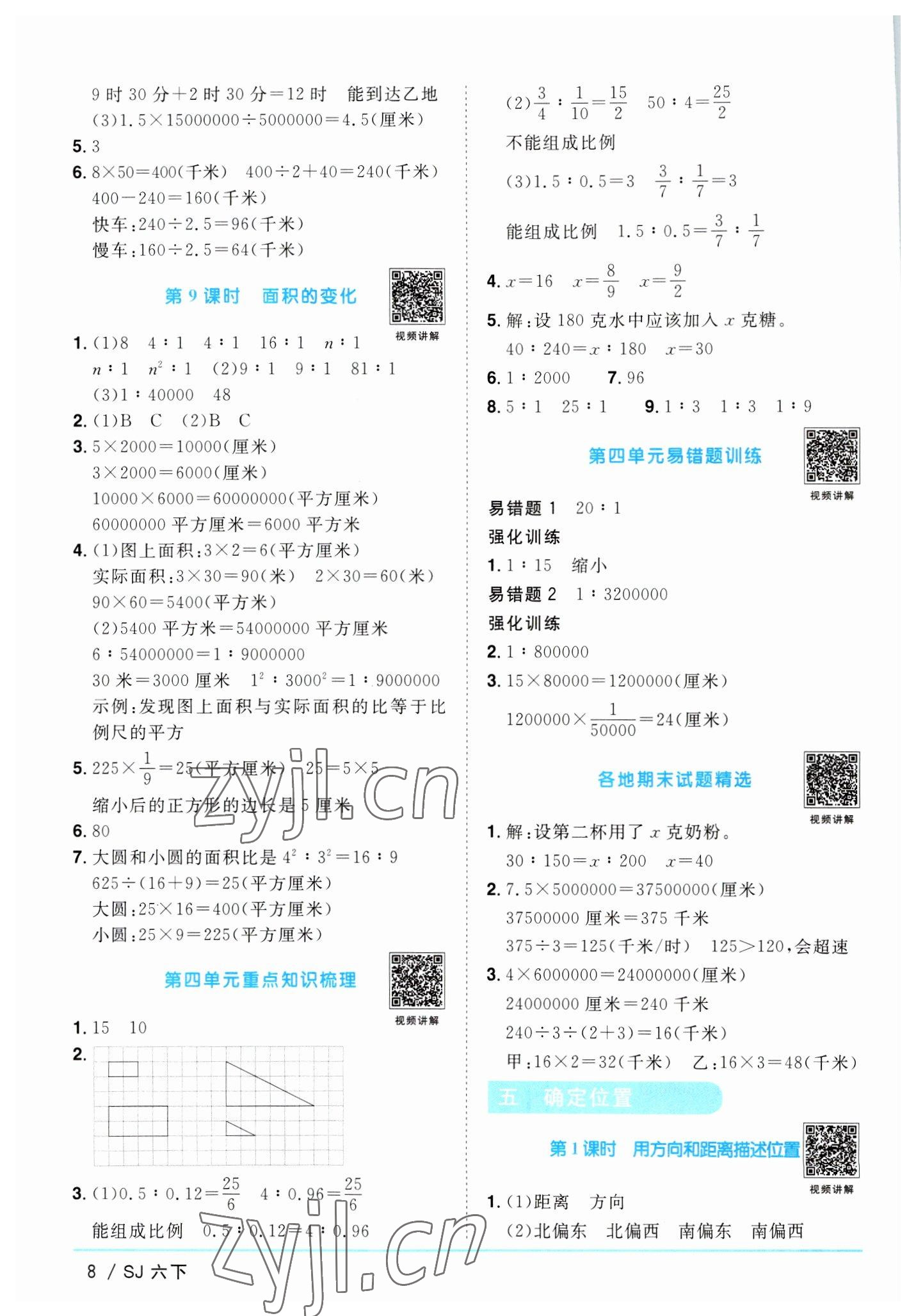 2023年阳光同学课时优化作业六年级数学下册苏教版 参考答案第8页