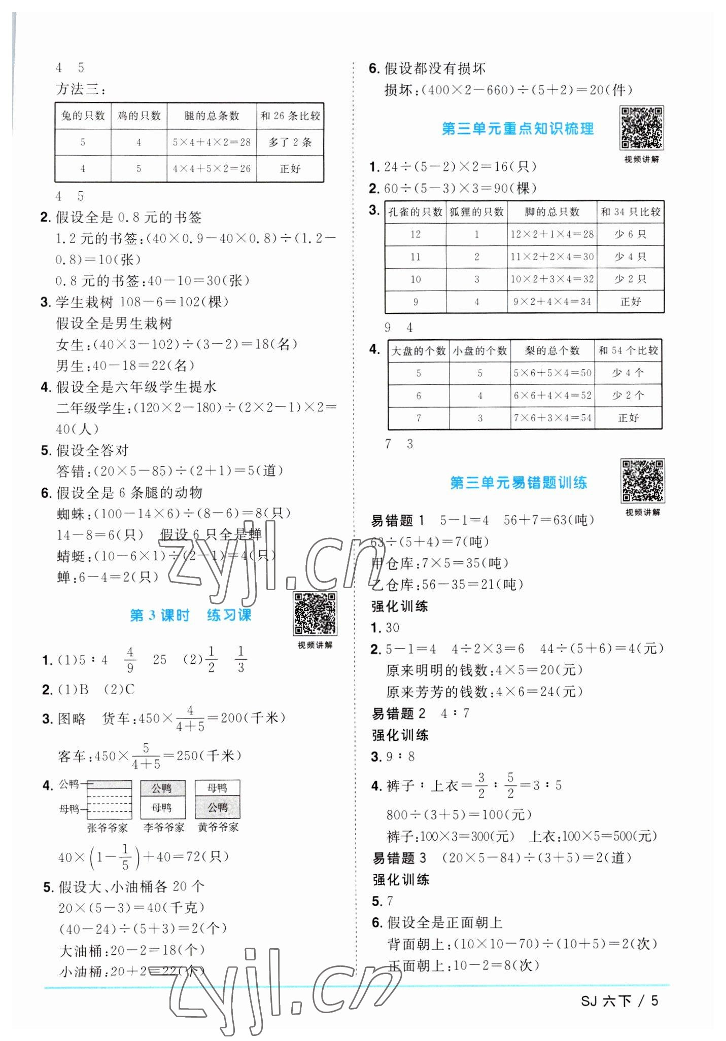 2023年阳光同学课时优化作业六年级数学下册苏教版 参考答案第5页