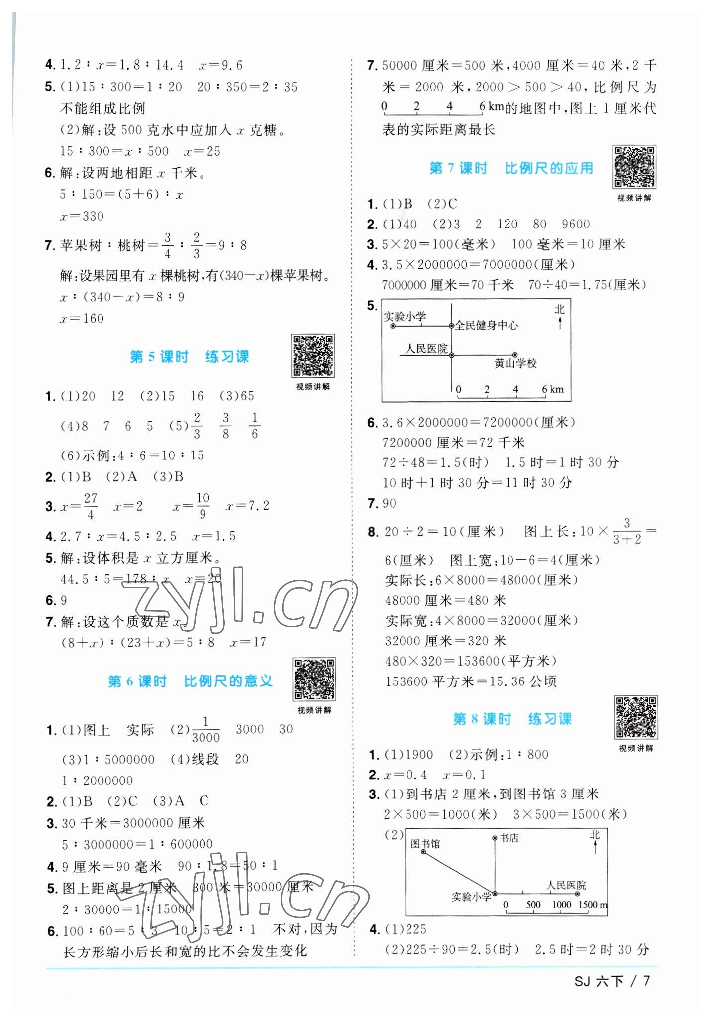 2023年阳光同学课时优化作业六年级数学下册苏教版 参考答案第7页