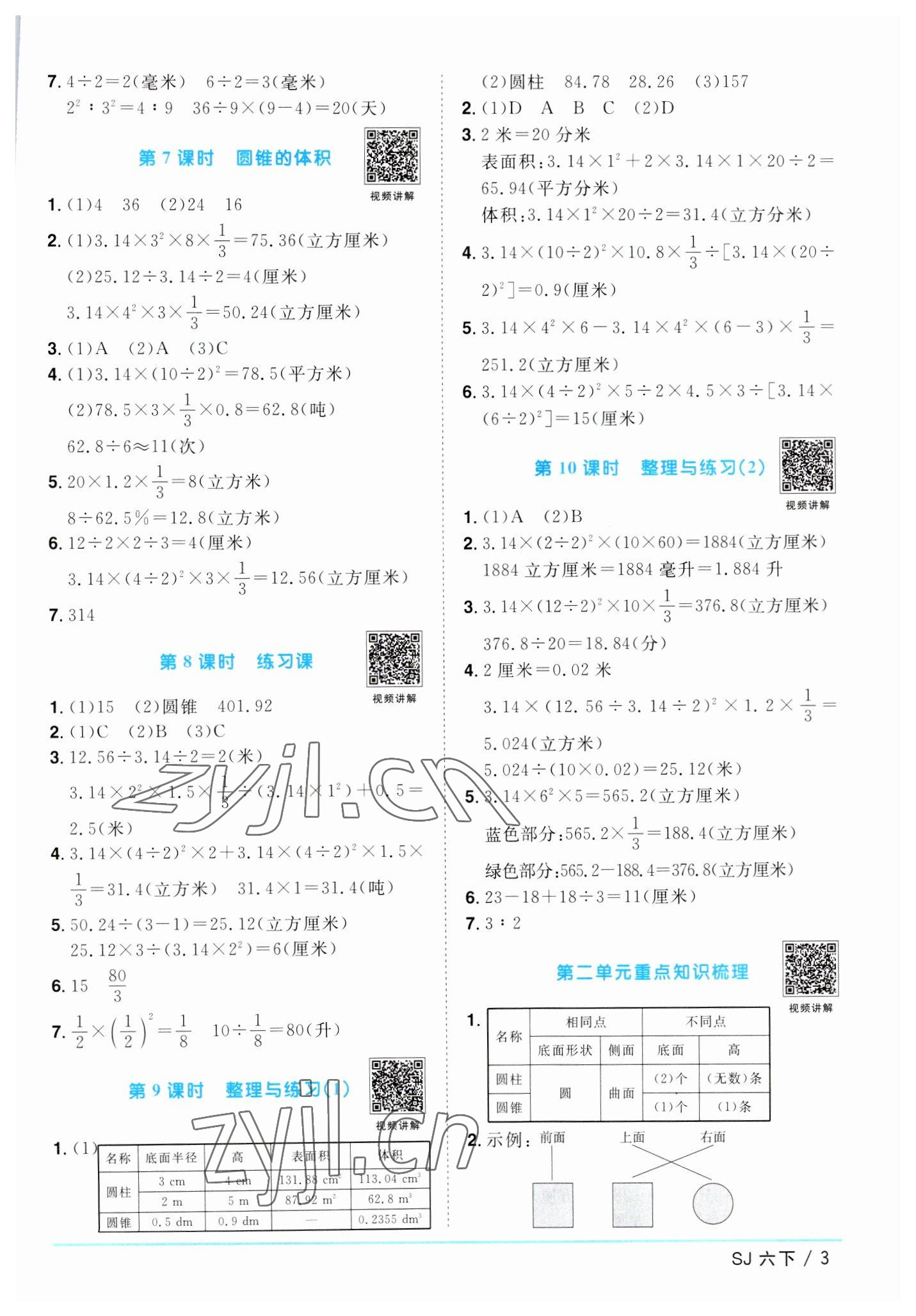 2023年阳光同学课时优化作业六年级数学下册苏教版 参考答案第3页