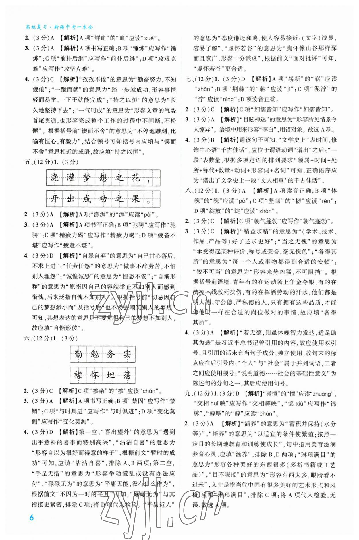 2023年高效復(fù)習(xí)新疆語文 參考答案第6頁