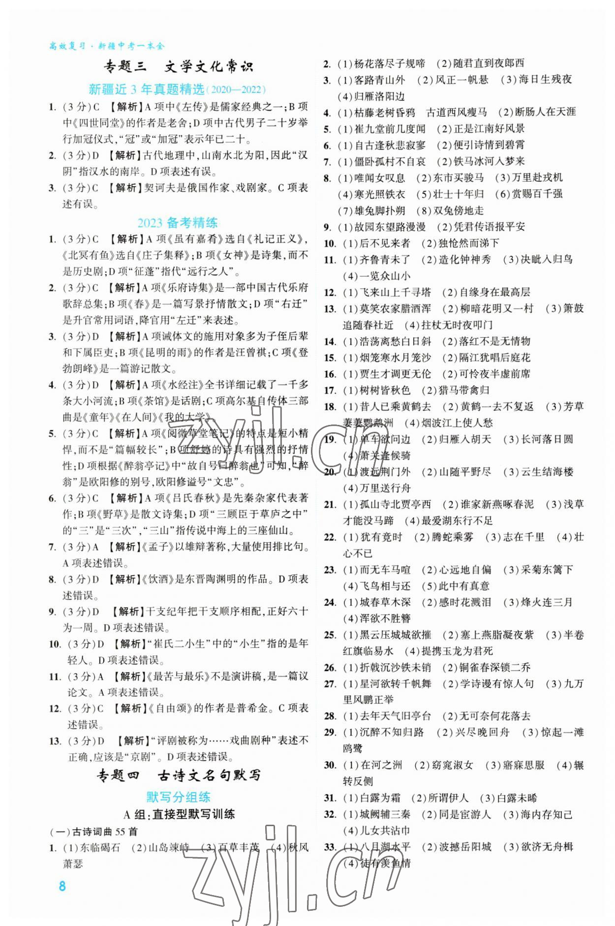 2023年高效復(fù)習(xí)新疆語文 參考答案第8頁