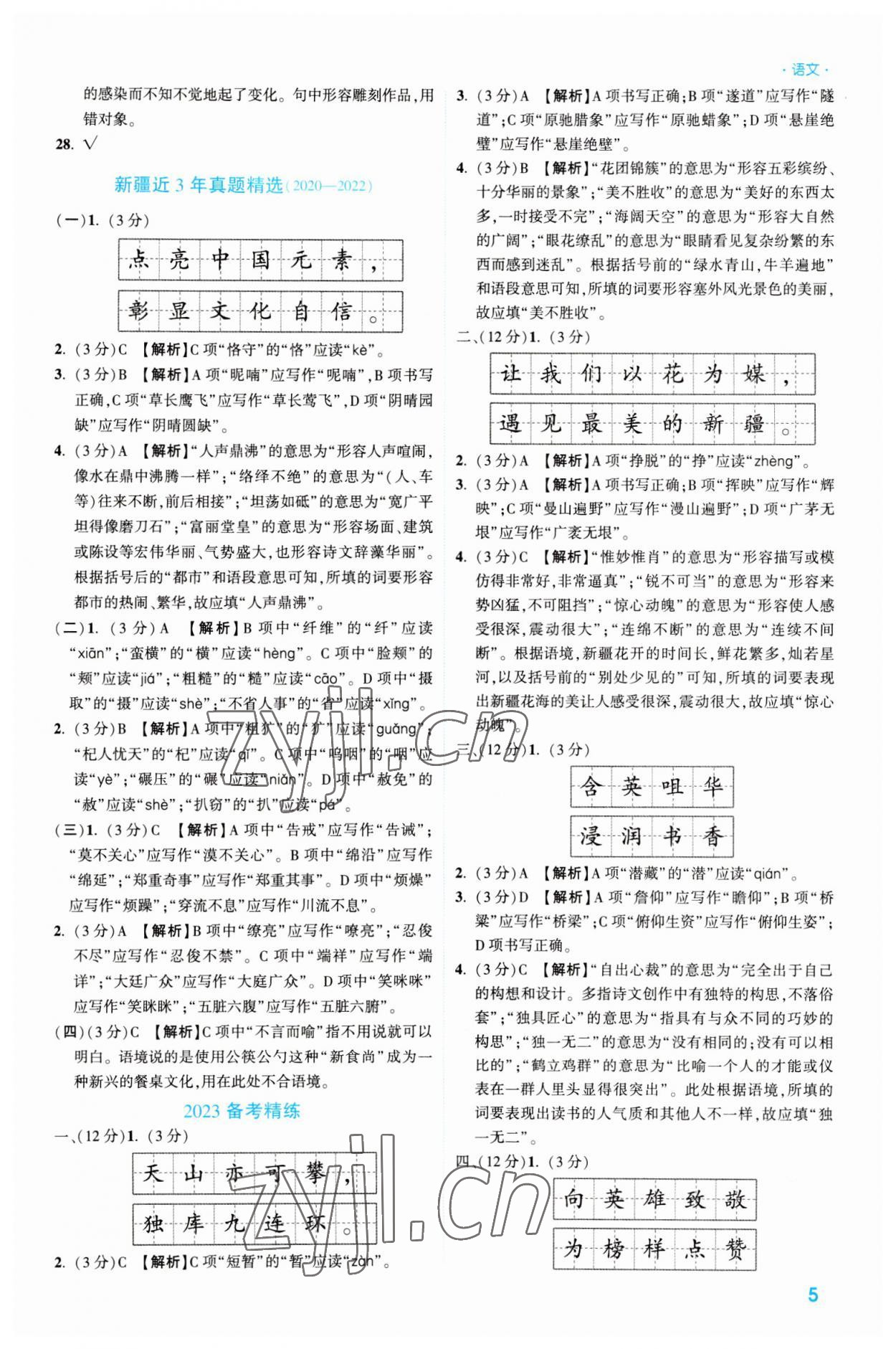 2023年高效復(fù)習(xí)新疆語文 參考答案第5頁