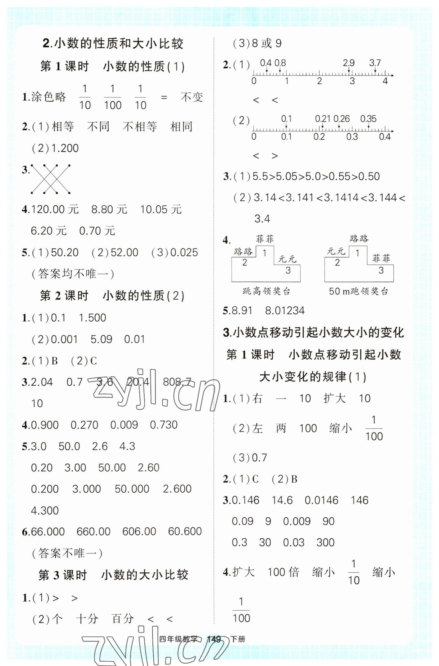 2023年黄冈状元成才路状元作业本四年级数学下册人教版 参考答案第7页