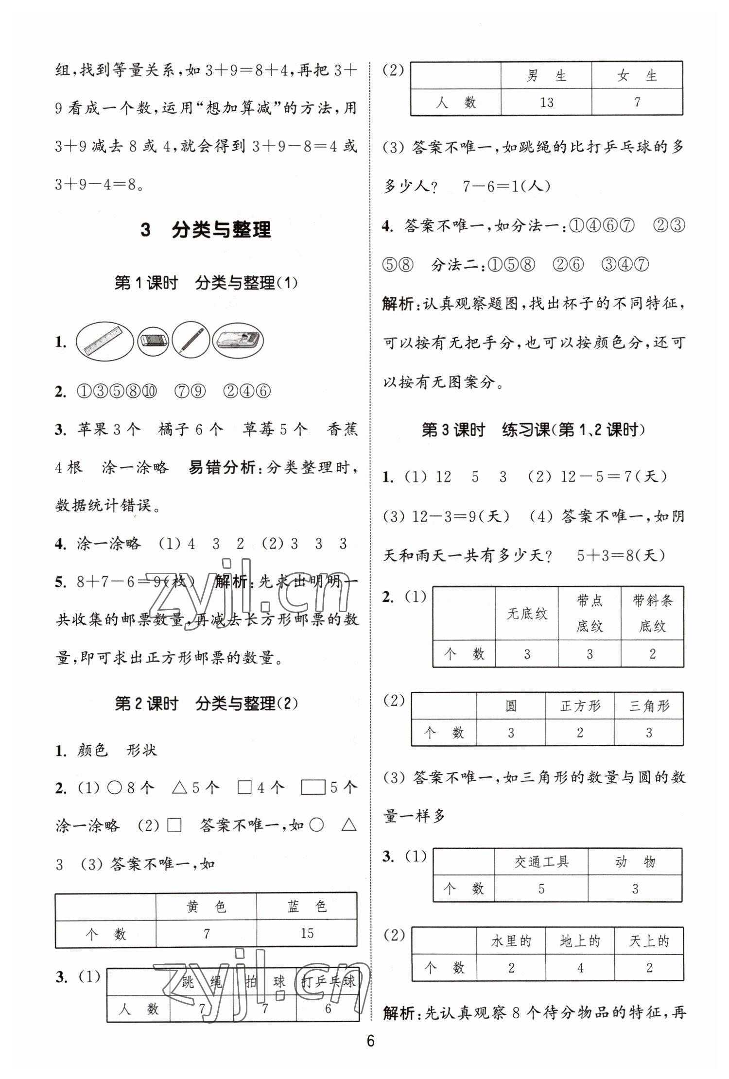 2023年通城學(xué)典課時作業(yè)本一年級數(shù)學(xué)下冊人教版 參考答案第6頁