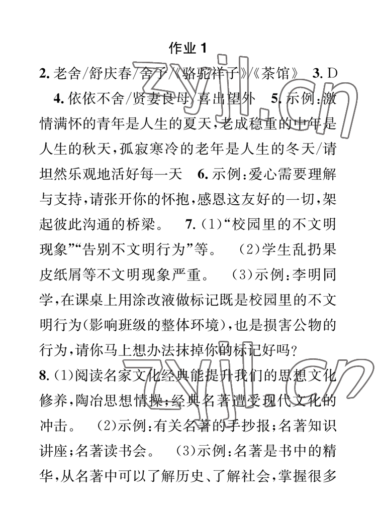 2023年長(zhǎng)江寒假作業(yè)崇文書(shū)局七年級(jí)語(yǔ)文 參考答案第1頁(yè)