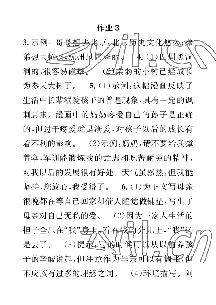 2023年長江寒假作業(yè)崇文書局七年級語文 參考答案第4頁