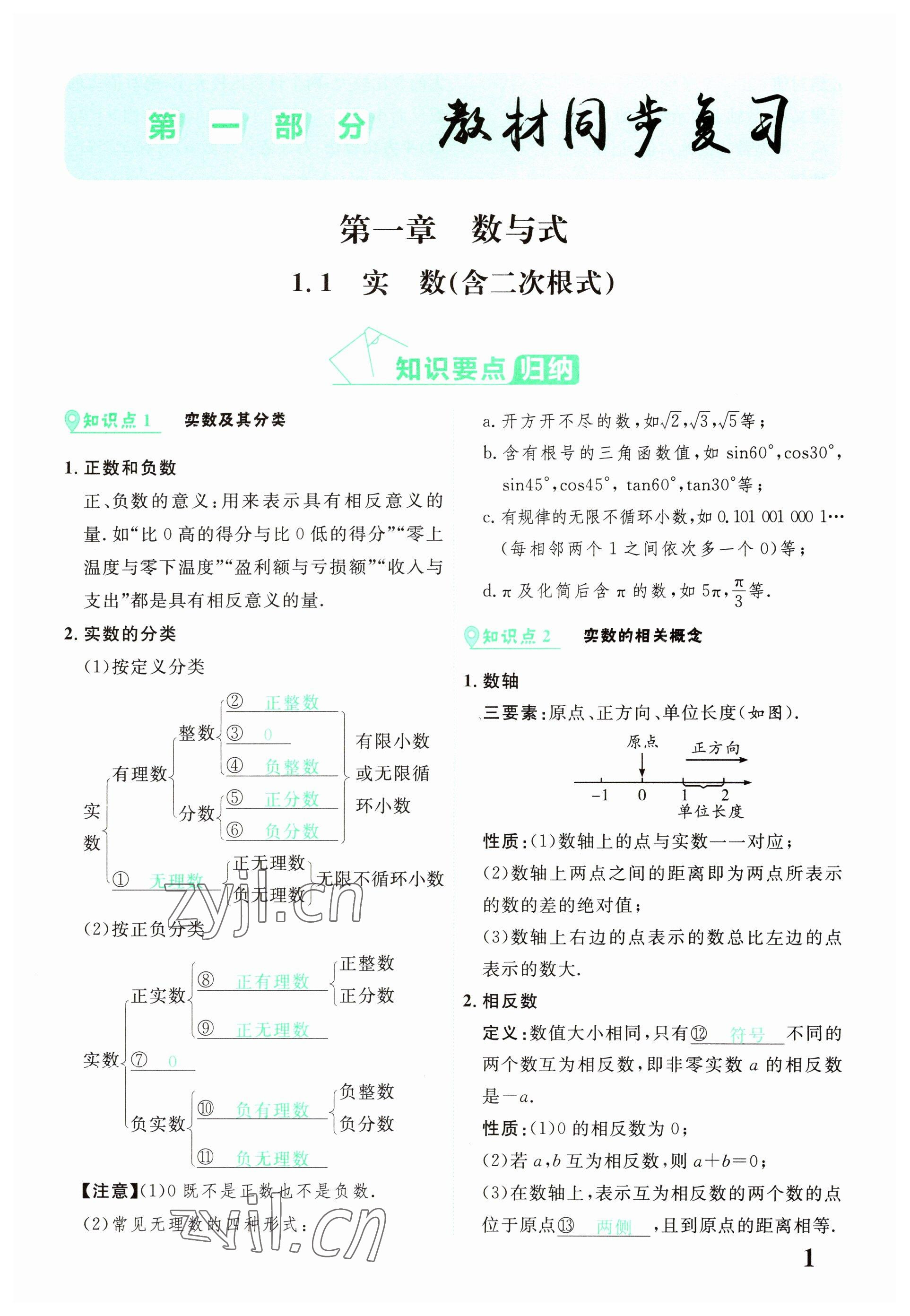 2023年中考新突破數學寧夏專版 參考答案第1頁