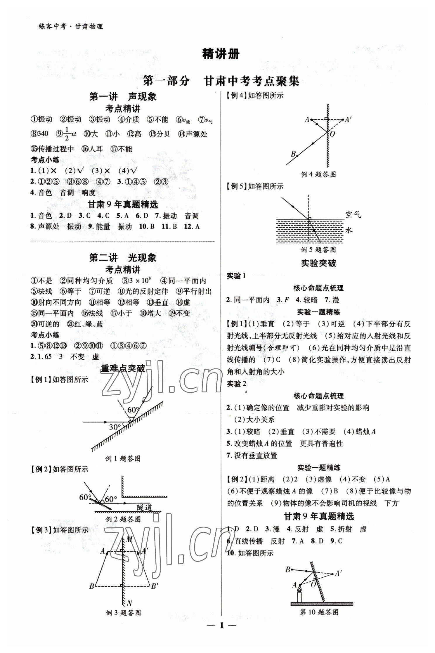 2023年練客中考提優(yōu)方案物理甘肅專版 參考答案第1頁