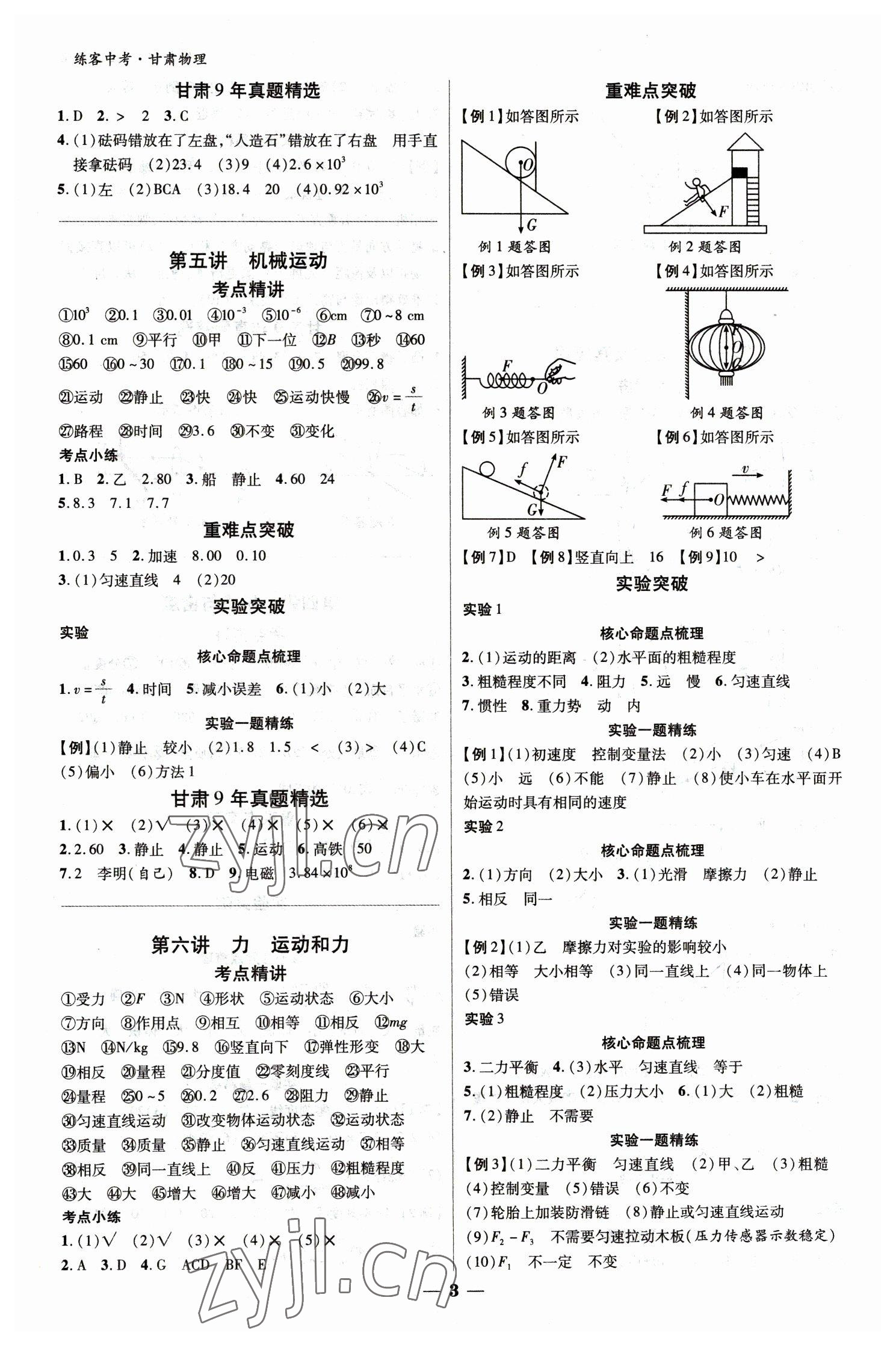 2023年練客中考提優(yōu)方案物理甘肅專版 參考答案第3頁