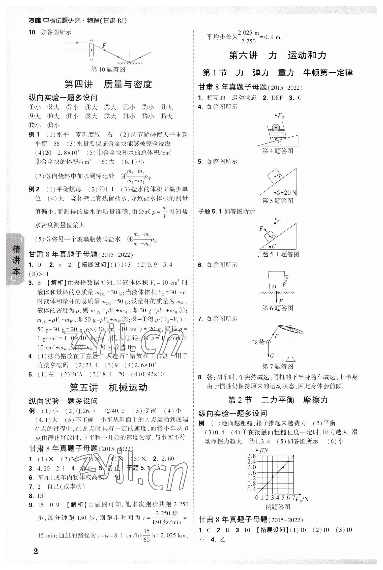 2023年萬唯中考試題研究物理甘肅專版 參考答案第2頁