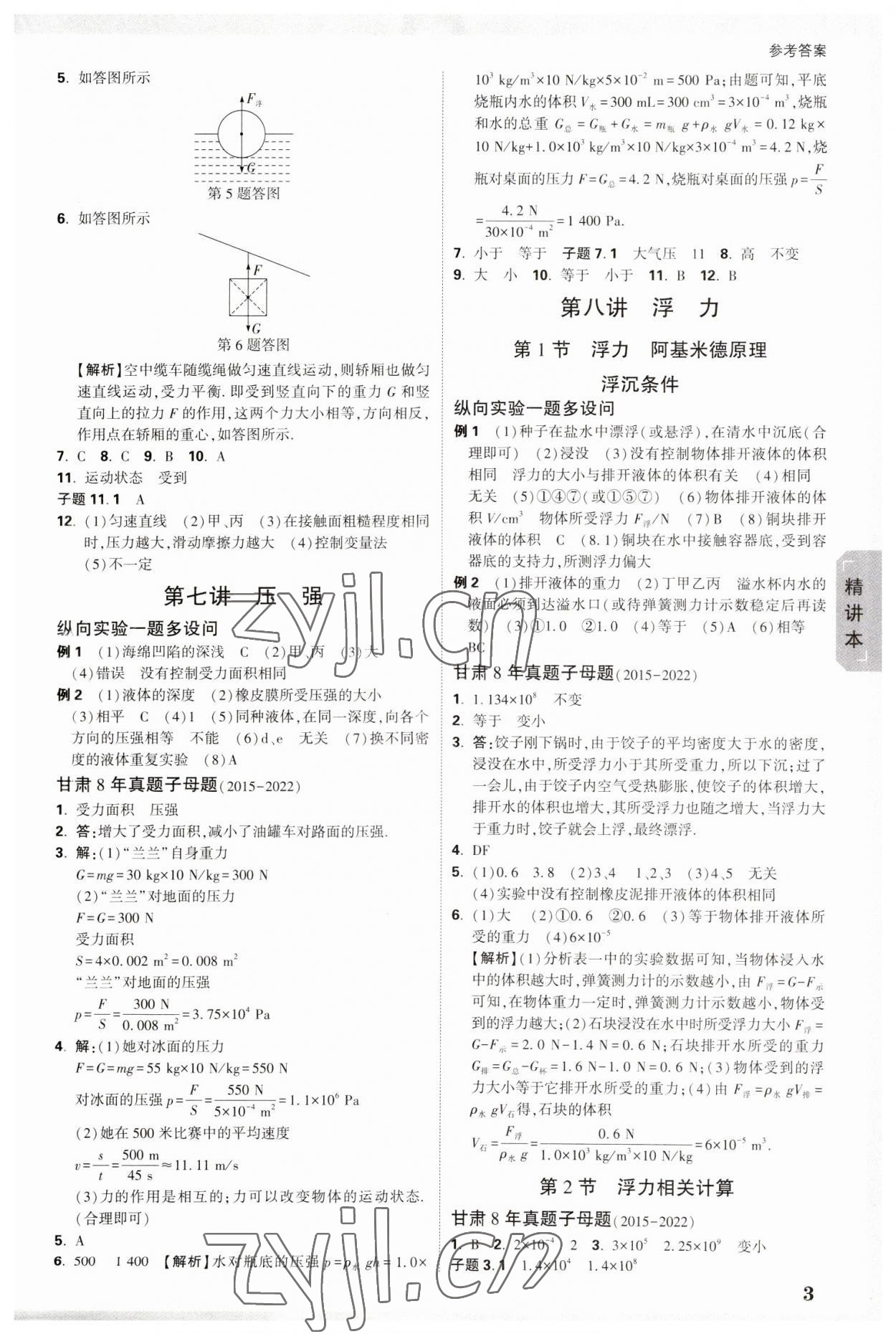 2023年萬唯中考試題研究物理甘肅專版 參考答案第3頁