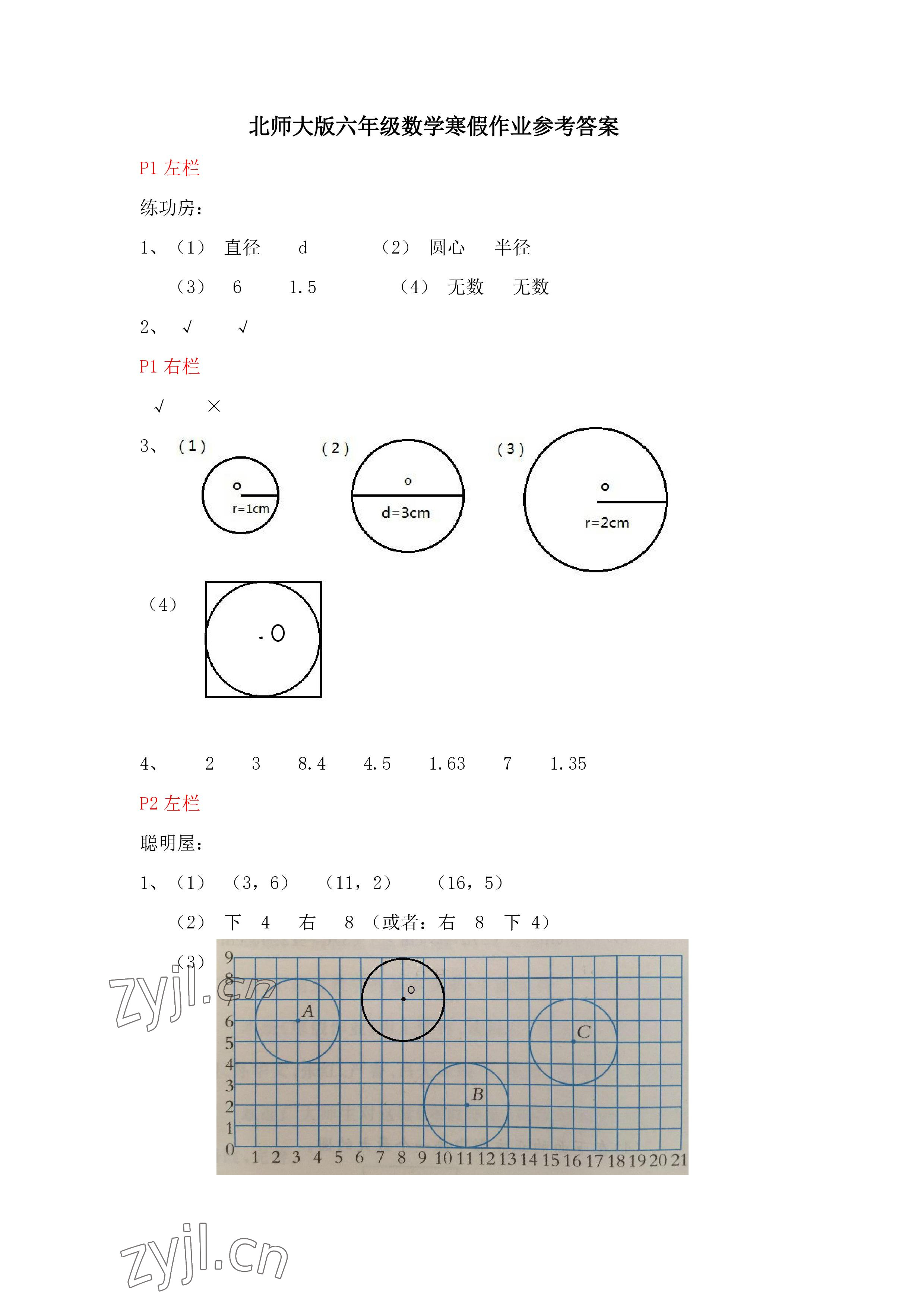 2023年寒假作业安徽少年儿童出版社六年级数学北师大版 参考答案第1页