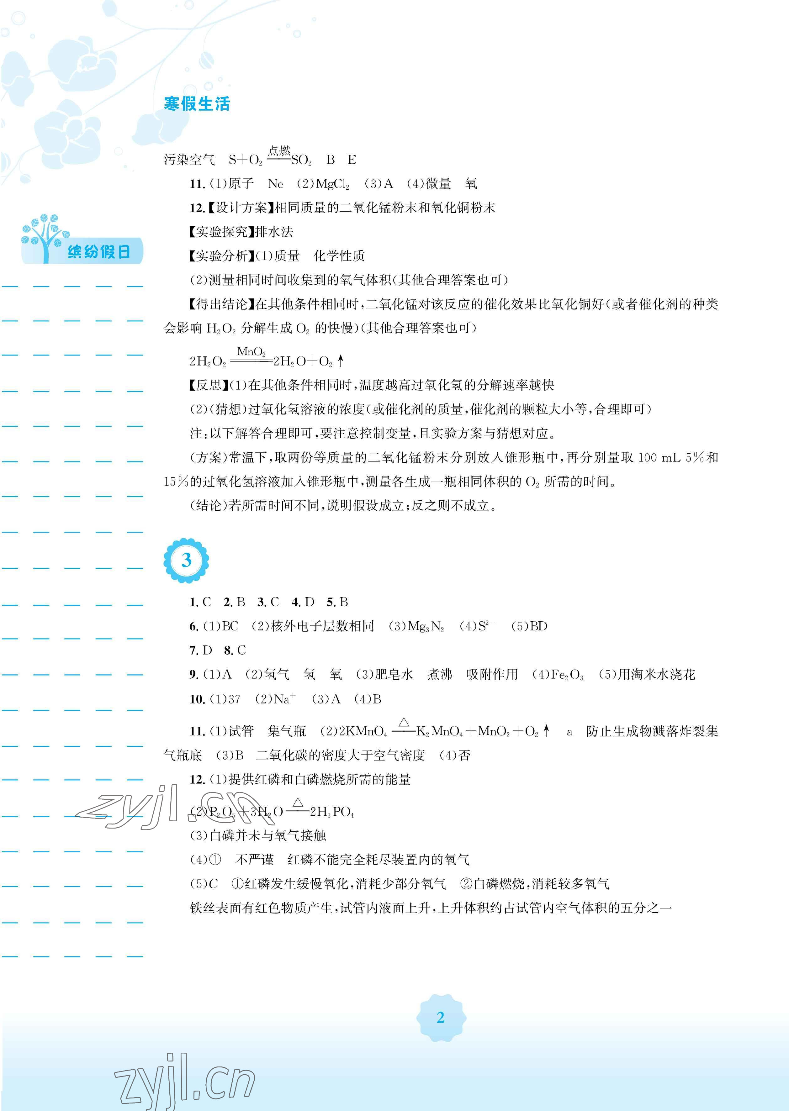 2023年寒假生活安徽教育出版社九年级化学人教版 参考答案第2页