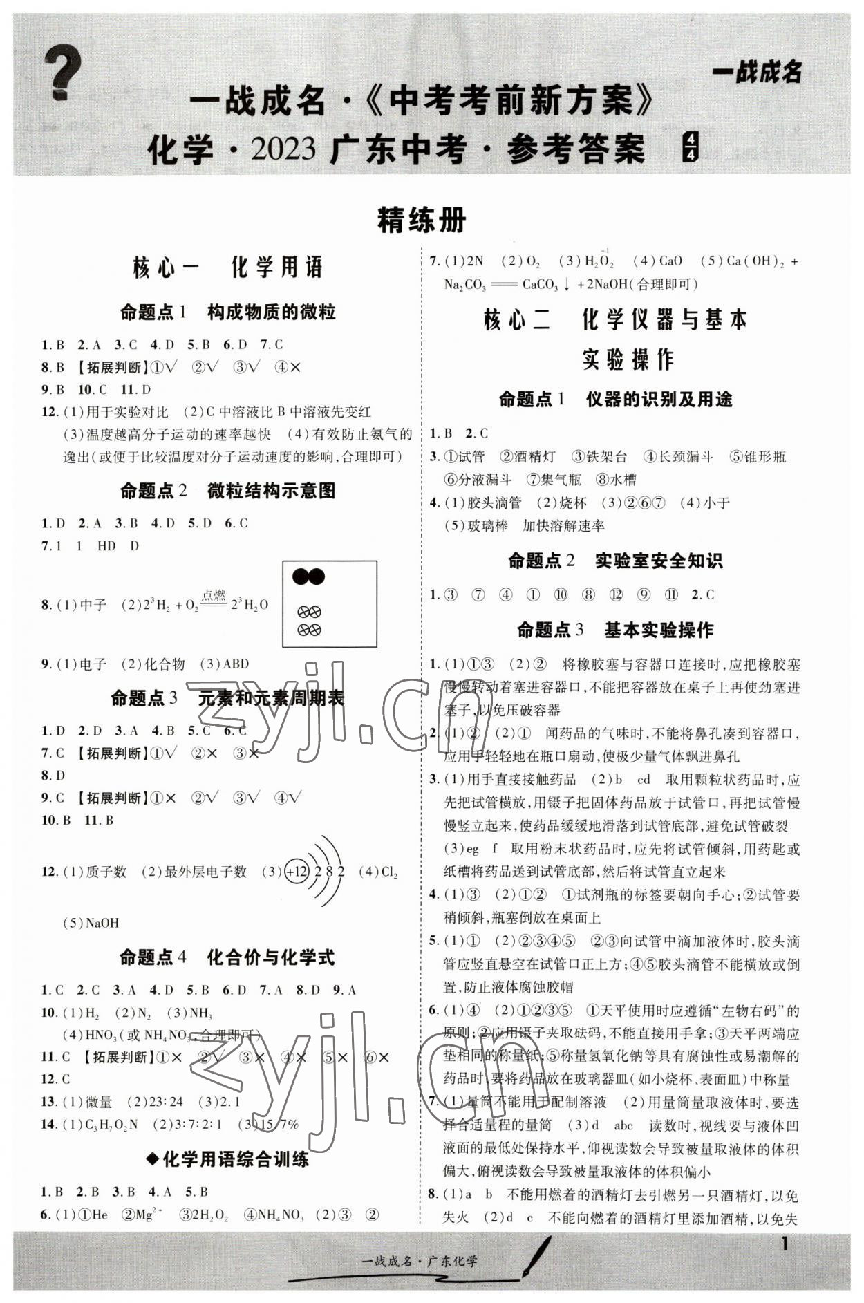 2023年一戰(zhàn)成名考前新方案化學(xué)廣東專版 第1頁(yè)