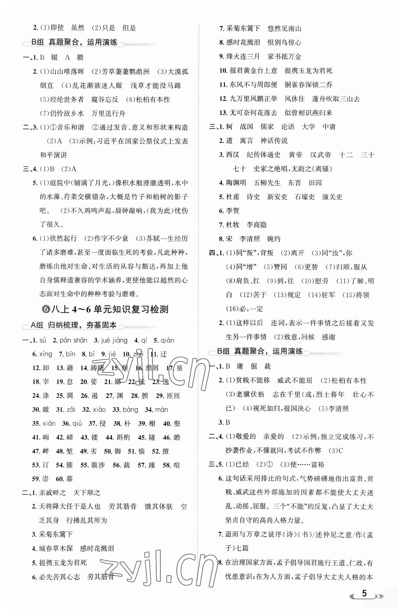 2023年新课标新中考浙江中考语文 参考答案第5页